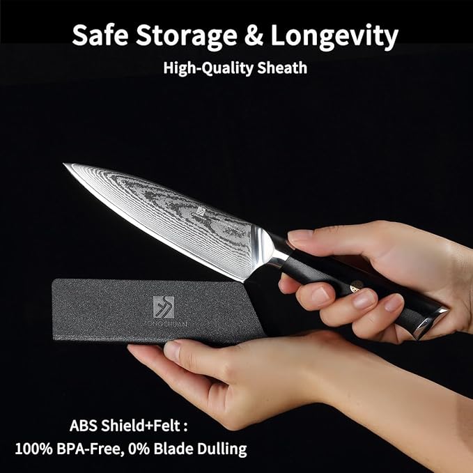 Utility Knife,5.5inch Damascus knife,67-Layer High Carbon Stainless Steel Kitchen Knife,Professiona Sharp Cutting Knives with Black Ergonomic G10 Handle,Gift Box for Home and Kitchen Birthday Gift