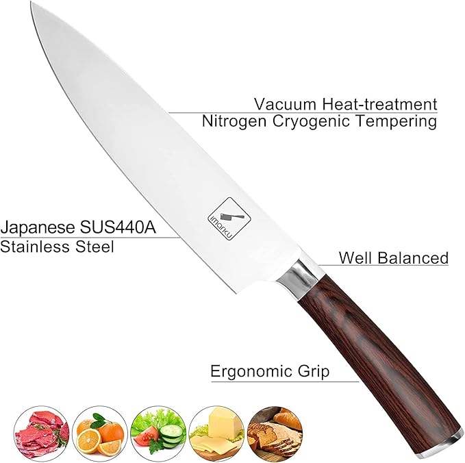 imarku Chef Knife - Pro Kitchen Knife 8 Inch Chef's Knives High Carbon Japanese SUS440A Stainless Steel Sharp Paring Knife with Ergonomic Handle, Red Handle, Christmas Gifts for Men and Women