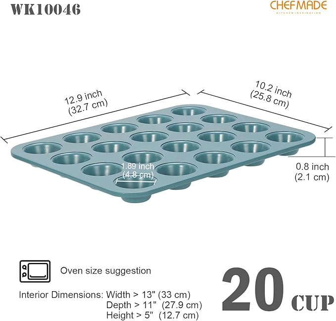 CHEFMADE Mini Muffin Pan, 20 Cups Non-Stick Tiny Cupcake Pan Bakeware for Oven Baking (Green)