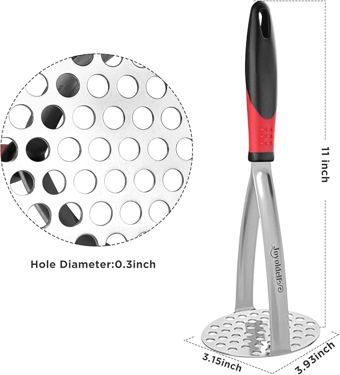 Joyoldelf Heavy Duty Potato Masher, Stainless Steel Integrated Masher Kitchen Tool & Food Masher/Potato Smasher with Non-slip Handle, Perfect for Bean, Vegetable, Fruits, Baby Food, Avocado, Meat