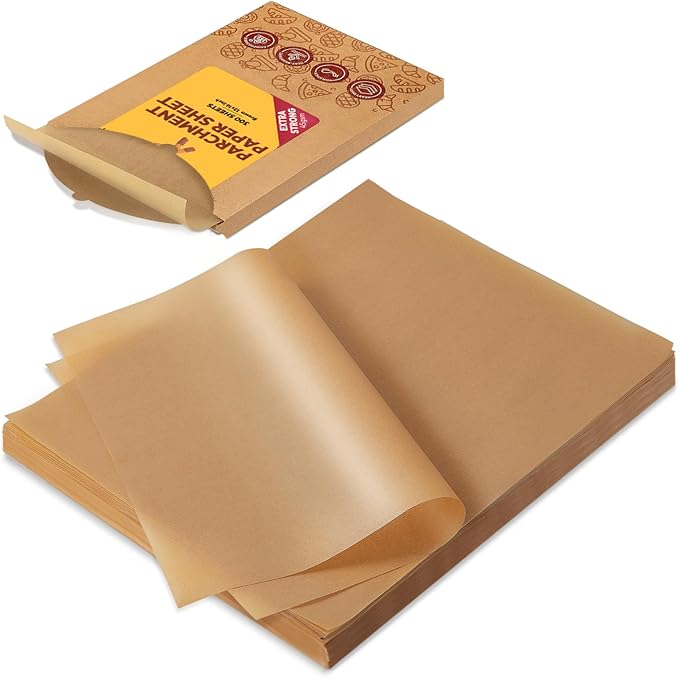 Katbite 300Pcs 12x16 In Parchment Paper Sheets, Heavy Duty Baking Paper, Unbleached Non-stick Sheets for Air Fryer, Grilling, Steaming Cooking Bread Cake and Wrapping Foods[Advanced Series]