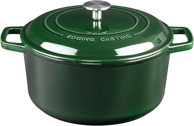 Enameled Cast Iron Dutch Oven Pot With Lid, Dutch Oven for Sourdough Bread Baking Round Pot Dule Handle, 7.5 Quart, Green
