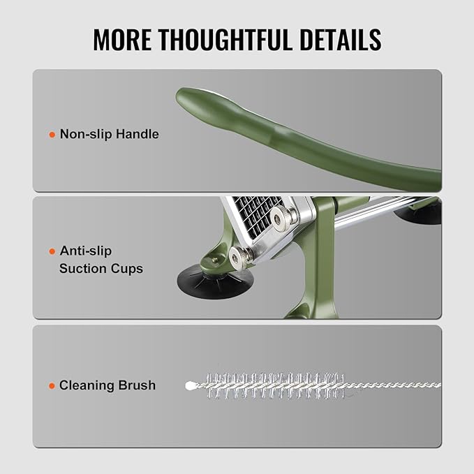 VEVOR French Fry Cutter, Potato Slicer with Stainless Steel Blades, Manual Potato Cutter Chopper with Suction Cups, Great for Potato, French Fries, Cucumber, Vegetables, Carrot