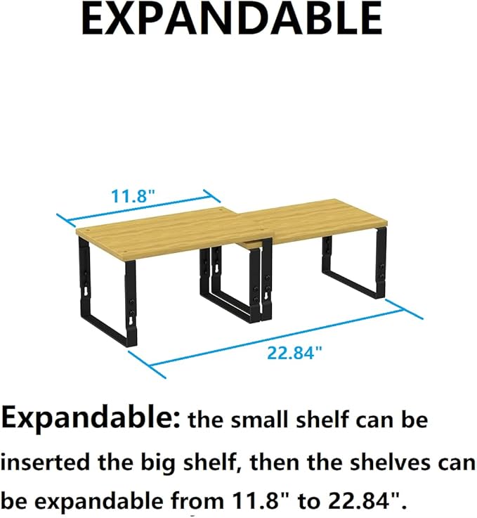Kitchen Cabinet Organization Shelf，Set of 2 Height Adjustable Storage Racks，Stackable，Expandable，Countertop Shelves Organizer，Pantry Shelving