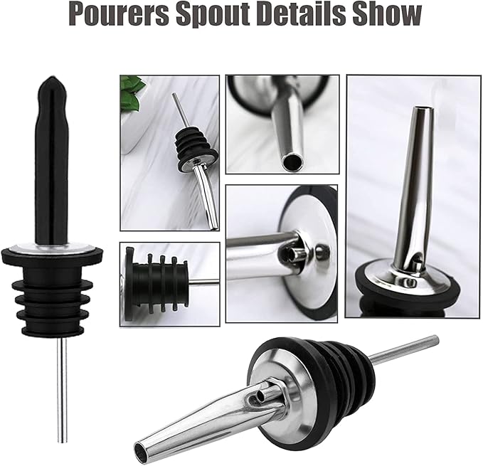 Pafusen 12 Pack Liquor Bottle Pourers, Liquor Pour Spout for Liquor Bottles, Stainless Steel Olive oil Dispenser Spout, Alcohol Pourer Spouts Dust Caps Long Covers, Sliver