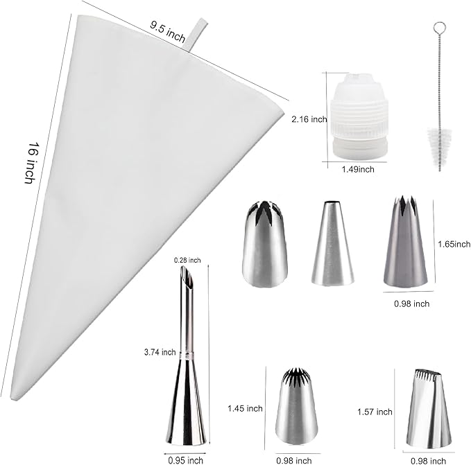 Reusable Cotton Piping Bags and Tips Set- GleeAnt Frosting Piping Kit for Baking 6pcs Large Stainless Icing Tips for Cake Decorating- Icing Bag,Coupler I Professional Cupcake Kit (9)