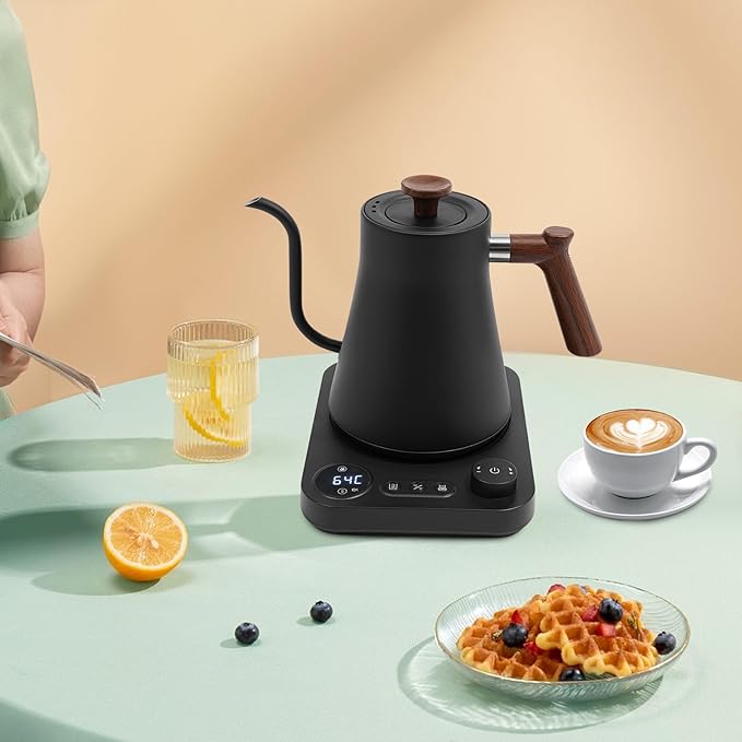 30oz Bistro Electric Gooseneck Kettle,1200W Stainless Steel Coffee Kettle with ±1℉ Temperature Control,Quick Heating Pour Over Electric Kettle for Coffee&Tea (Black)