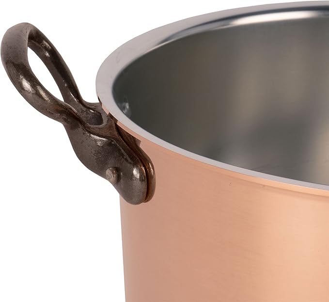 Cuisine Romefort | Tinned copper soup pot with higher walls, 6.3 qt | traditional stockpot made of solid copper with cast iron handles and copper lid | stewpot from France ideal for soups and stews