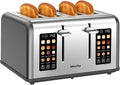 Mecity 4 Slice Toaster with Touch Screen Control, 4 Wide Slots, Stainless Steel Smart Bread Toaster for Bagels, Muffins, Waffles, Dual Control Panel, Timer, Defrost, Reheat, 120V 1650W, Pearl Grey