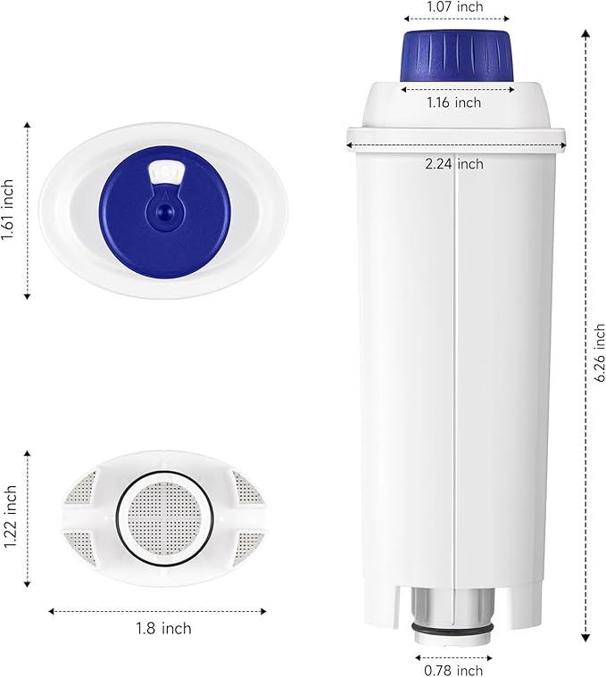 DLSC002 Water Filter Replacement for DeLonghi Espresso Machines – Compatible with Dinamica Plus, Magnifica EVO, Start, XS, Eletta Explore, ECAM, ESAM, EC680, BCO, 4 Pack