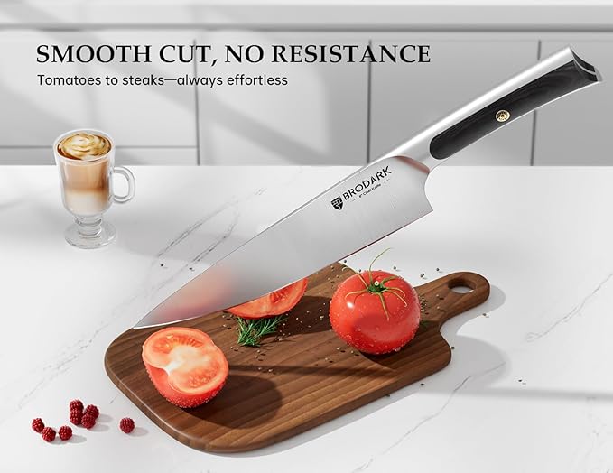 BRODARK Kitchen Knife Set with Block and Sharpener,15 PCS High Carbon Stainless Steel Knife Block Set, Ergonomic Pakkawood Handle for Christmas Kitchen Cooking
