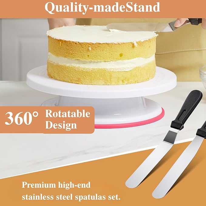 700PCs Cake Decorating Kit with Baking Supplies - Cake Turntable for Decorating with Baking Pans, Leveler, 24 Numbered Piping Tips, 2 Spatulas, Fondant Tools, Video Course, Pattern Chart & More