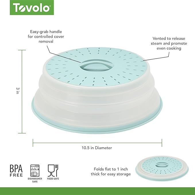 Tovolo Microwave Splatter Cover for Food Medium Blue Haze Dishwasher Safe, Collapsible Reusable Cover for Food in Microwave Uses BPA Free Safe Silicone,10 inch Vented Microwave Cover