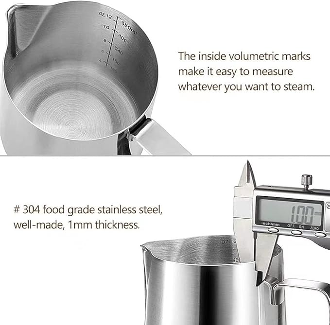 HOOMIL Milk Frothing Pitcher, 20oz/600ml Stainless Steel Steaming Pitcher Barista Milk Frother Cup Jug for Espresso Machine Coffee Cappuccino Latte Art - Silver