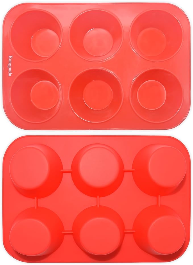 Silicone Large Muffin Pan 2 Pack,6 Cup Large Silicone Cupcake Pan,Non-Stick Jumbo Muffin Pans,Food Grade Cupcake Molds,Perfect for Egg Muffin,Big Cupcake