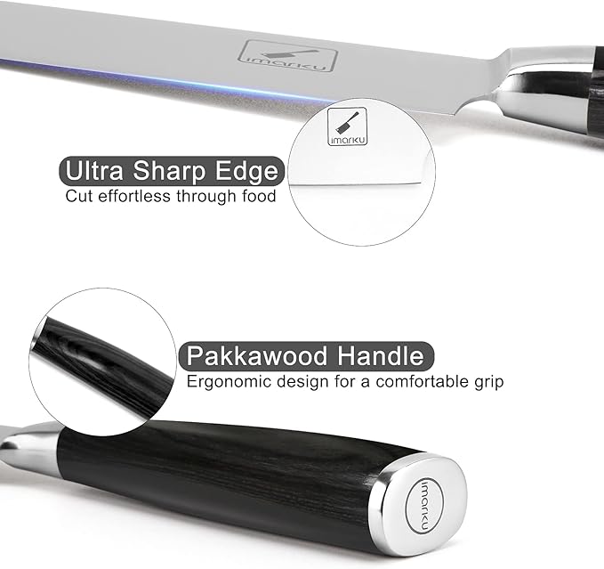 imarku Chef Knife - Pro Kitchen Knife 8 Inch Chef's Knives Japanese SUS440A Stainless Steel Sharp Paring Knife with Ergonomic Handle, Black Handle, Christmas and Thanksgiving Gifts for men and Women