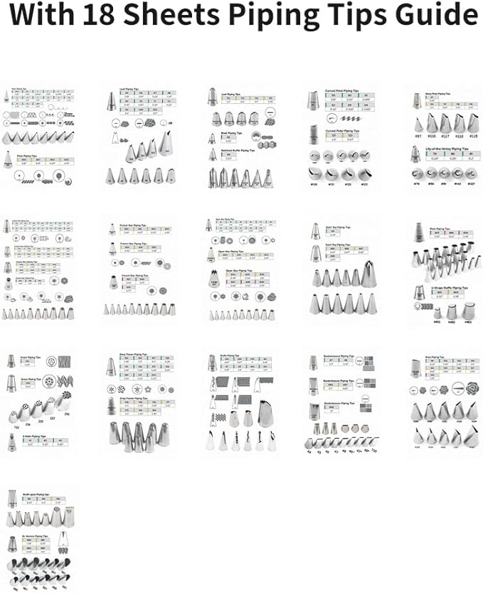 Piping Tips Practice Board Guide Paper Sheets 250+ Cake Decorating Tips Techniques Tutorial Patterns 74 Sheets/Set