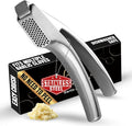 No Peeling Required Garlic Press Stainless Steel with Detachable Handle for Fine Mincing - Premium Garlic Mincer Tool, Rust-Proof, Easy to Clean, Dishwasher Safe Garlic Crusher with 5-Year Warranty