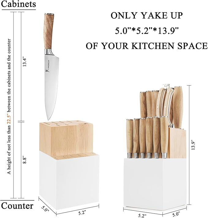 Natura Series 15 PCS Knife Block Set, Ultra Sharp High Carbon Stainless Steel with Wooden Handle