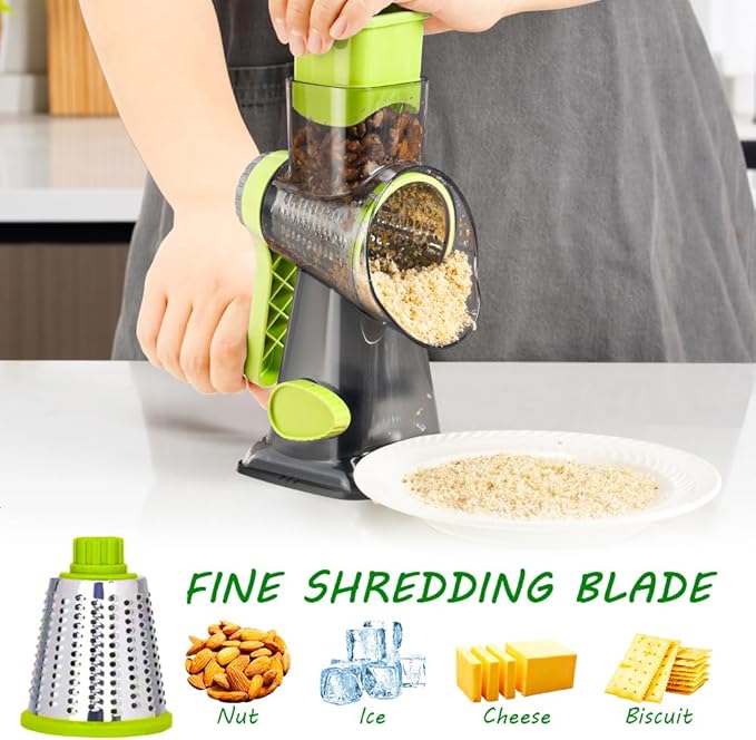 Cheese Grater with Handle, Multifunctional Manual Rotary Cheese Grater - Cheese Shredder Easily Chop Carrots, Potatoes, Vegetables and Fruits and Easy to Clean(Grey green)