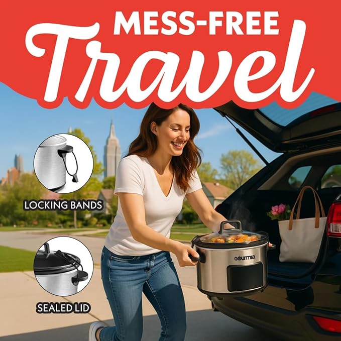 Gourmiia 4.5 Qt Programmable Slow Cooker with 5 Presets, Slow Cook, Digital Timer, Keep Warm Function, Nonstick Interior, Dishwasher Safe (Stainless Steel)