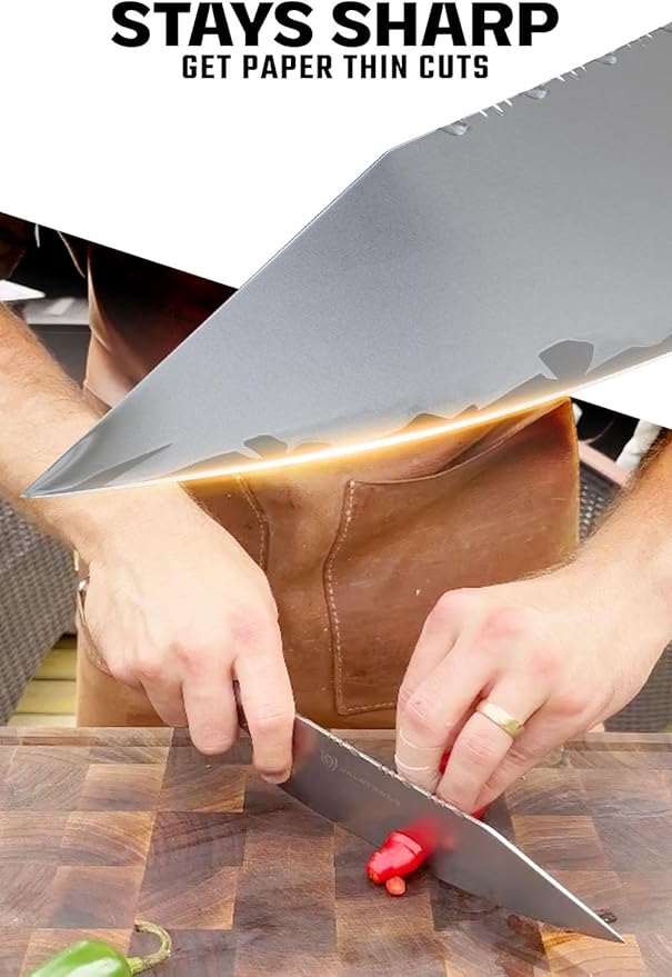 Dalstrong Chef Knife - 8 inch - Valhalla Series - 9CR18MOV HC Steel Kitchen Knife - White Resin & Wood Handle - Razor Sharp Chef's Knife - Kitchen Knife - Professional Cooking - Leather Sheath