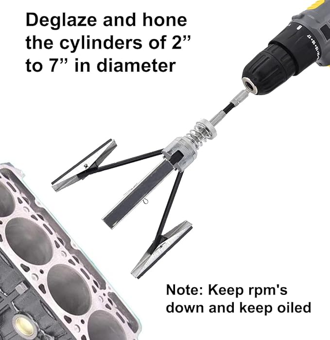 Engine Cylinder Hone Tool 2"-7" Diameter Adjustable Deglazer Kit with 3-Piece 4" Long Stones 220 Grit