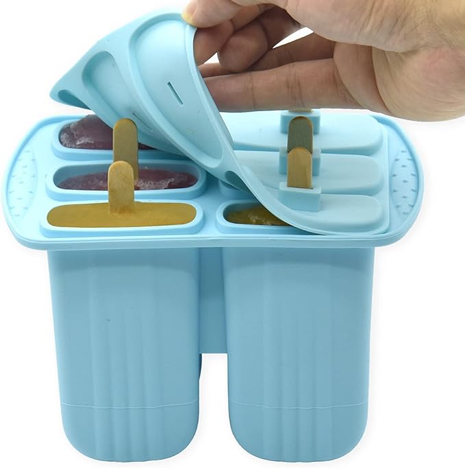 Bangp Popsicle Molds 6 Pieces,Silicone Ice Pop Molds BPA Free,Homemade Popsicle Maker,Reusable Easy Release Ice Pop Maker for Kids,with 50 Popsicle Sticks and 50 Popsicle Bags(Blue)
