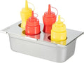 Restaurantware Squeeze Bottle Template Pack of 1 Stainless Steel 4 Hole Holder Top, 3.25" Diameter Fits 1/3 Size Food Pans, Dishwasher Friendly Integrated Lip Design Holder Top for Condiment Bottles