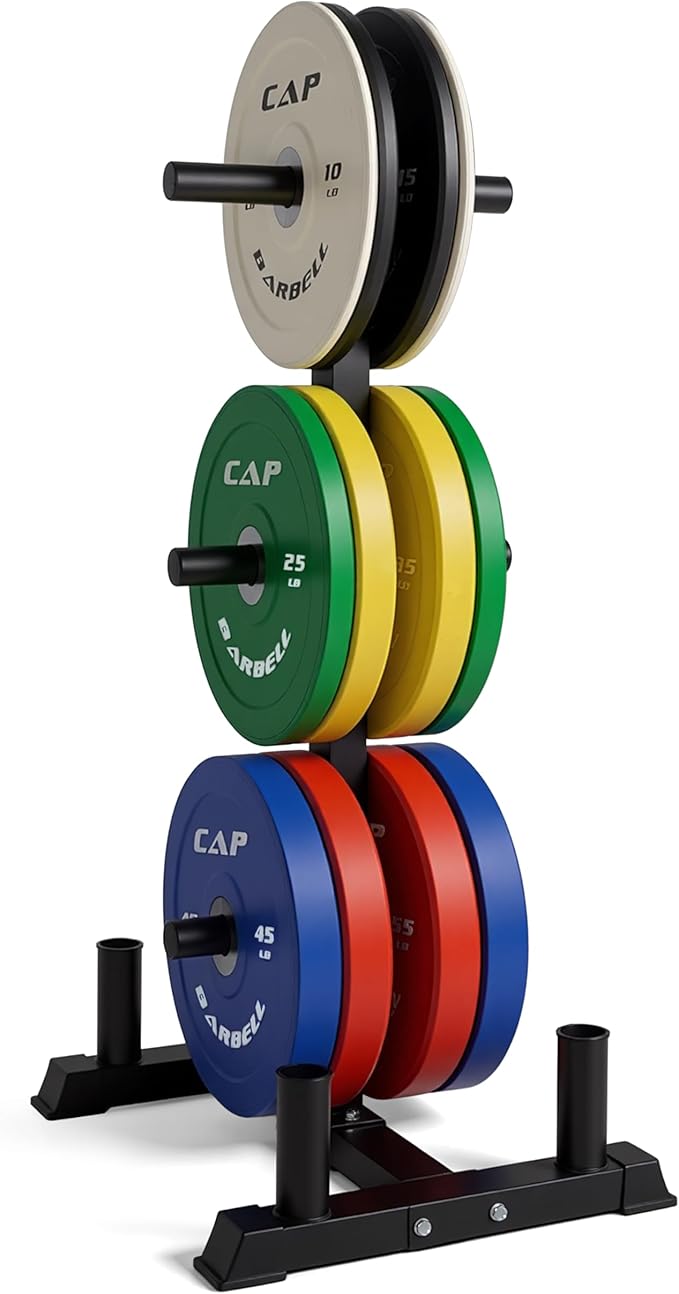 CAP Barbell 2-Inch Olympic Bumper Plate Weight Set with 6 Post Rack | 100-370 lbs | Multiple Options