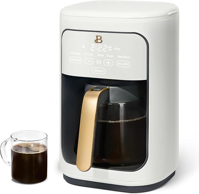 Beautiful 14-Cup Programmable Coffee Maker with Touch-Activated Display – Brew Hot Coffee Fast, Keep Warm & Auto-Pause (White Icing)