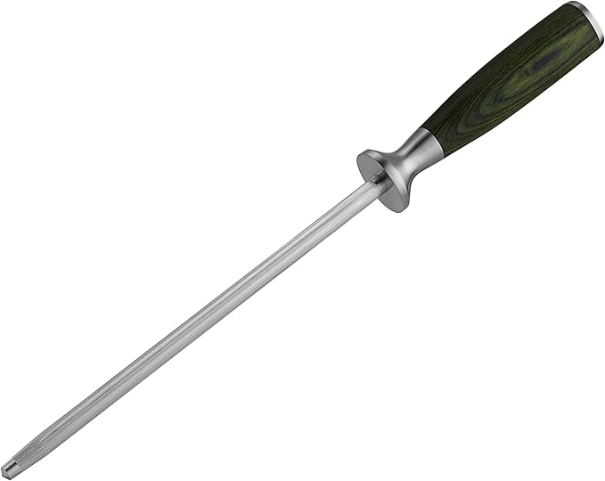 HexClad Honing Rod, 9 -Inch Japanese Damascus Stainless Steel Rod, Pakkawood Handle