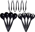 Supernal 72pcs Plastic Serving Utensils Heavy Duty Disposable Serving Tongs Black Disposable Serving Set 10" Spoons 10" Forks 6" Tongs Each 24pcs