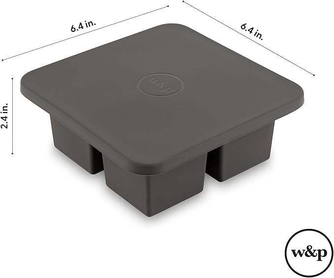 W&P Peak Silicone Extra Large Cube Ice Tray w/ Protective Lid | Charcoal | Easy to Remove Ice Cubes | Food Grade Premium Silicone | Dishwasher Safe, BPA Free