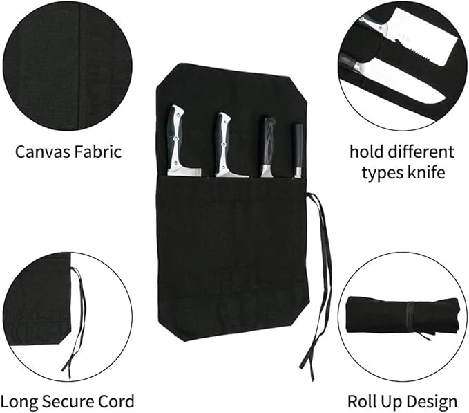 HERSENT Chef's Knife Roll Bag,Portable Travel Chef Knife Case Carrier Storage Bag with 4 Slots Best Gift for Pro Chef or Culinary Enthusiasts Men Women