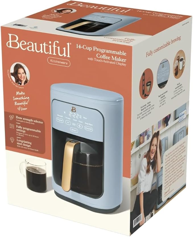 Beautiful 14-Cup Programmable Coffee Maker with Touch-Activated Display – Brew Hot Coffee Fast, Keep Warm & Auto-Pause (Cornflower Blue)