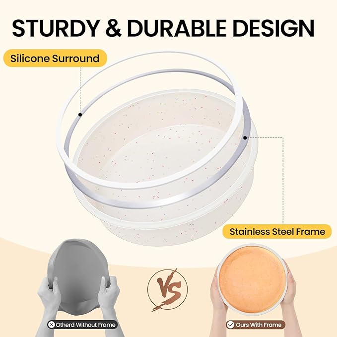 Vinino 8 Inch Silicone Round Cake Pan with Metal Reinforced Frame, Nonstick Silicone Springform Pan for Baking Suitable for Making Layers, Cheese & Chocolate Cakes