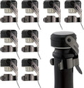 WOTOR Champagne&Wine Bottle Stoppers Stainless Steel with Food Grade Silicone, Leak Proof Keep Fresh Reusable Saver, Cork Suitable for Wine, Champagne, Cava, Prosecco and Sparkling (8 Pack Black）