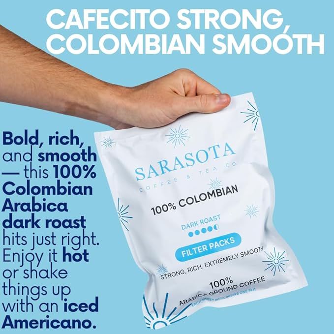 100% Colombian Dark Roast Ground Coffee in Filter Packs | Low Acid Mold Free Premeasured Pouches | Sampler Packets | Gourmet Powder Bags for 10–12 Cup Drip Maker | Highest Rated Individual Coffee