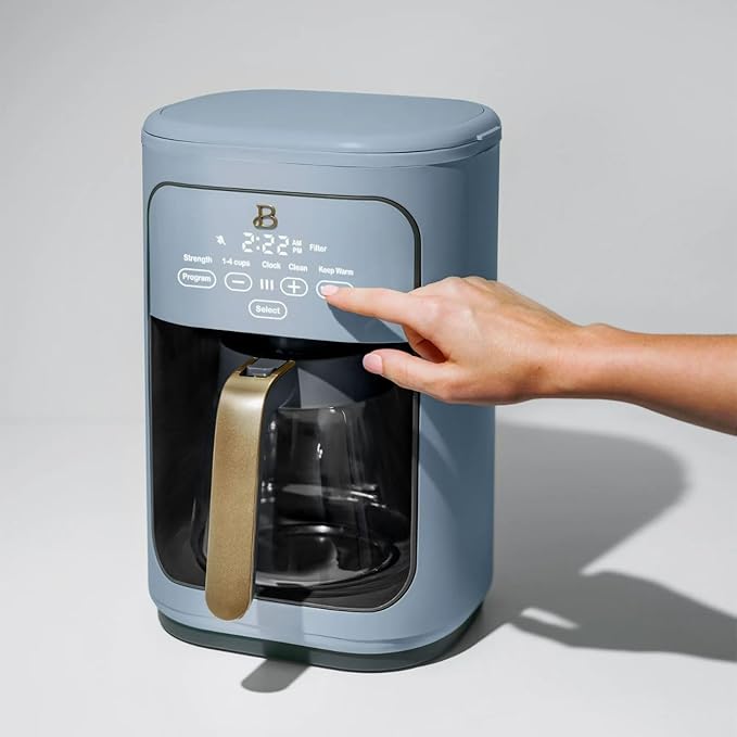Beautiful 14 Cup Programmable Coffee Maker, Touch Display, 1200W, Brew Strength Control, Keep Warm, Pause & Serve, Glass Carafe, Reusable Filter, Auto Shut-Off, Matte Finish (Cornflower Blue)