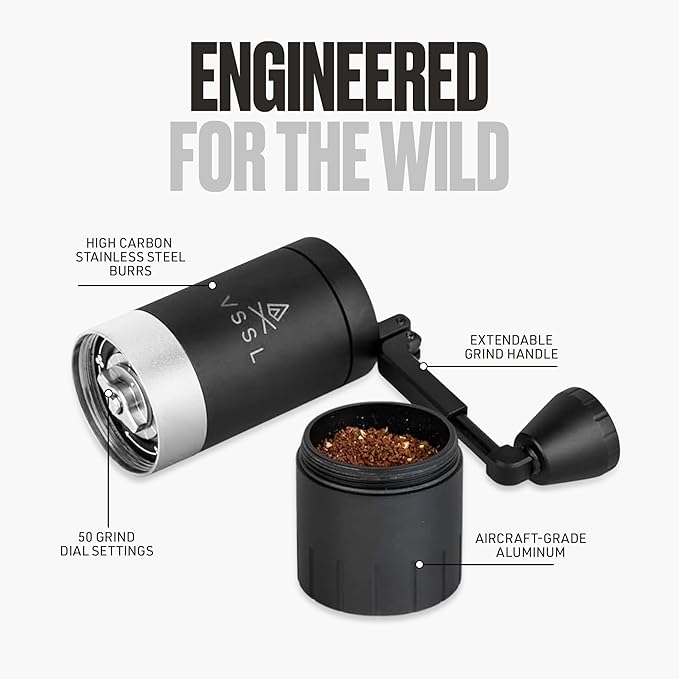 VSSL Java G25 Coffee Manual Coffee Grinder, Up To 25 Gram Capacity, Stainless Steel Conical Burr, Black