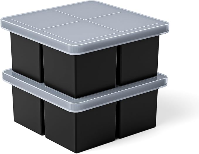 Bangp Large Ice Cube Tray for Whiskey,Silicone Ice Cube Trays 2 Pack,Large Ice Cube Molds with Leak Proof Removable Lid,Square Ice Cube Tray for Whisky and Cocktail