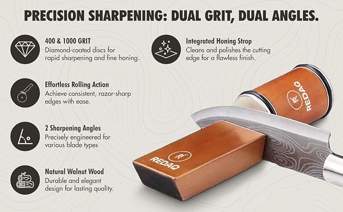 Magnetic Rolling Knife Sharpener Kit, 2-Angle Diamond System (15° & 20°), Restore Dull Knives Fast with Dual Grits, Safe and Fast Sharpening for Kitchen & Outdoor Knives