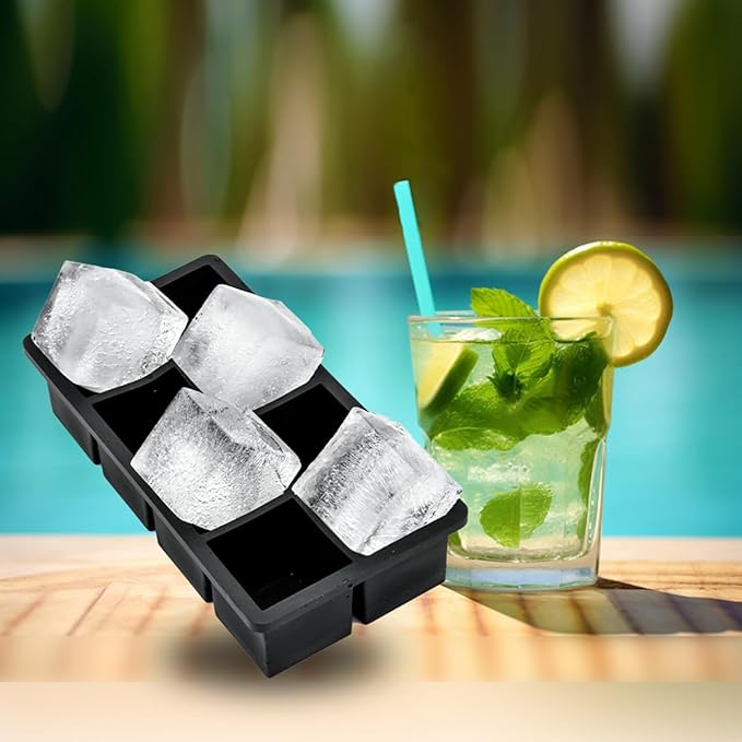 2 Pack Large Ice Cube Trays for Whiskey, Big Silicone Ice Cube Trays 2 inch Square Cubes, Huge Square Ice Cube Maker, Silicone Molds for Whiskey, Bourbon, and Cocktails, BPA-Free & Dishwasher
