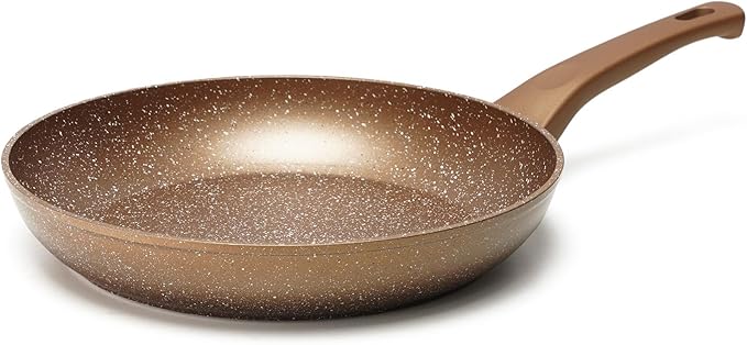 Innwewell Non Stick Frying Pan - Granite Stone Non Stick Skillet Frying Pans, Safe&No Toxic Egg Omelette Frying Pan, Nonstick Cookware Cooking Pan, Induction Compatible, PFOA Free(9.5inch, Gold)