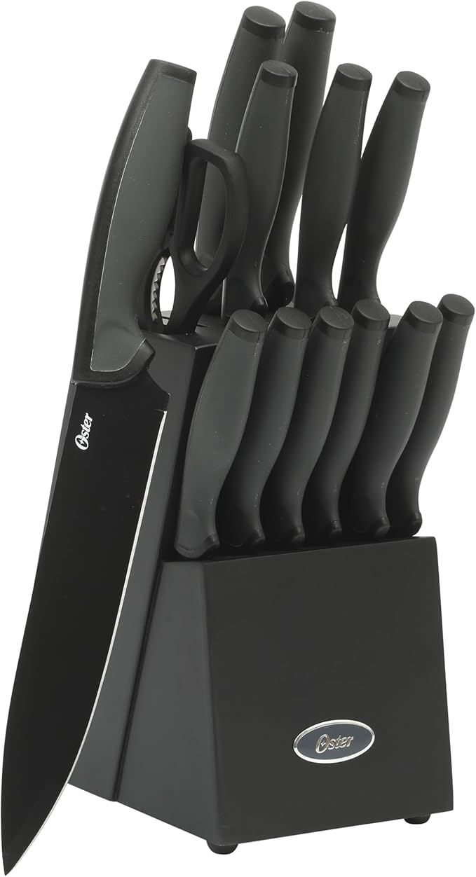Oster Slicecraft 14 Piece High Carbon Stainless Steel Knife Block Cutlery Set - Black- Cuchillos Para Cocina