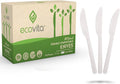 Ecovita 100% Compostable Knives - 140 Large Disposable Utensils (7 in.) Eco Friendly Durable and Heat Resistant Alternative to Plastic Knives with Convenient Tray