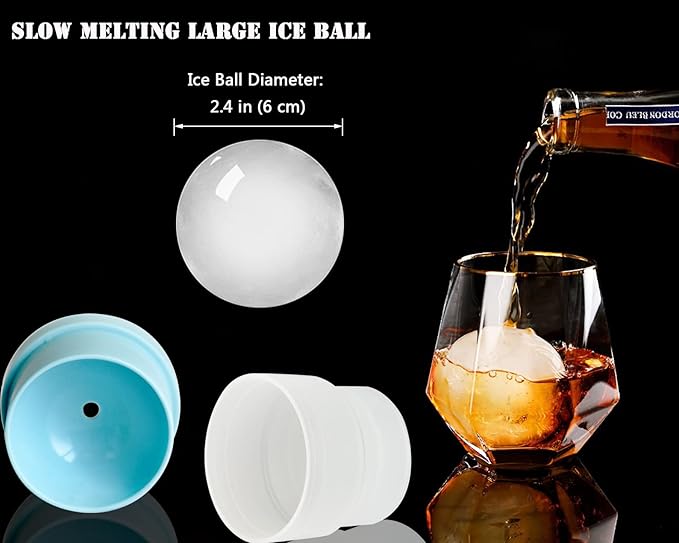Ice Ball Maker Mold - Set of 4, Round Ice Cube Mold, 2.4 Inch Sphere Ice Cubes for Whiskey, Cocktails, Bourbon (4, Blue)