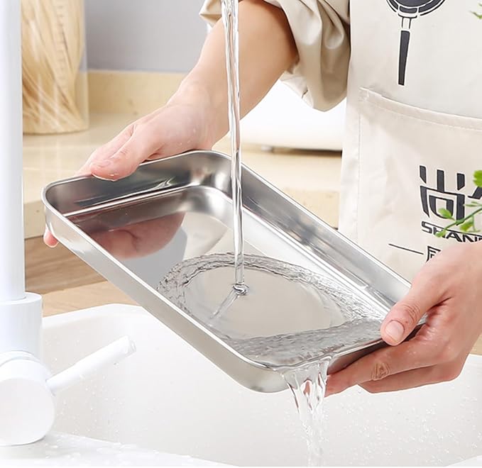 Extra Small Serving Tray in Bulk Stainless Steel 304 Little Tiny Baking Sheet Pans 9.3 x 6.9 x1.1Inch (Diagonal 10.63) Dishwasher Safe No Rust Reheat Food for 1~2 Person 12 Pack