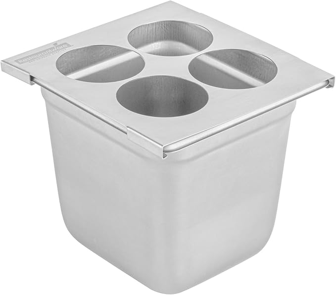 Restaurantware Squeeze Bottle Template Pack of 1 Stainless Steel 4 Hole Holder Top, 2.5" Diameter Fits 1/6 Size Food Pans, Dishwasher Friendly Integrated Lip Design Holder Top for Condiment Bottles